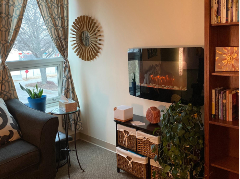 Cozy up to the fireplace while you meet with one of our therapists.